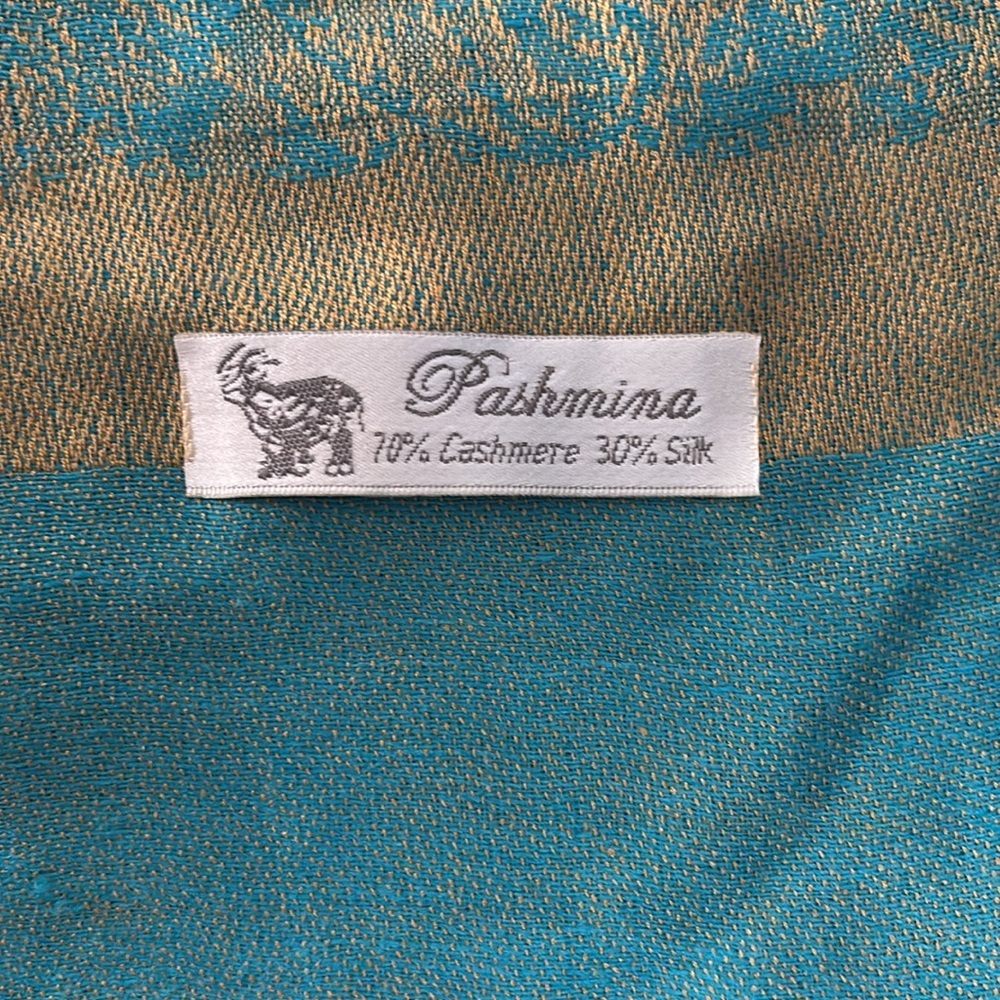 Turquoise Honey Paisley Pashmina Scarf - Picture 3 of 4